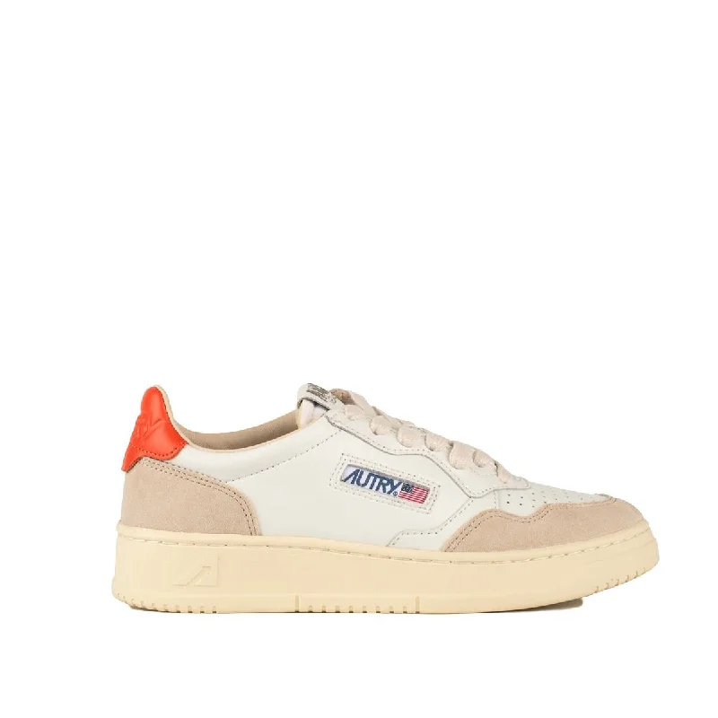 Autry Orange And White Suede And Leather Medalist Low Sneakers