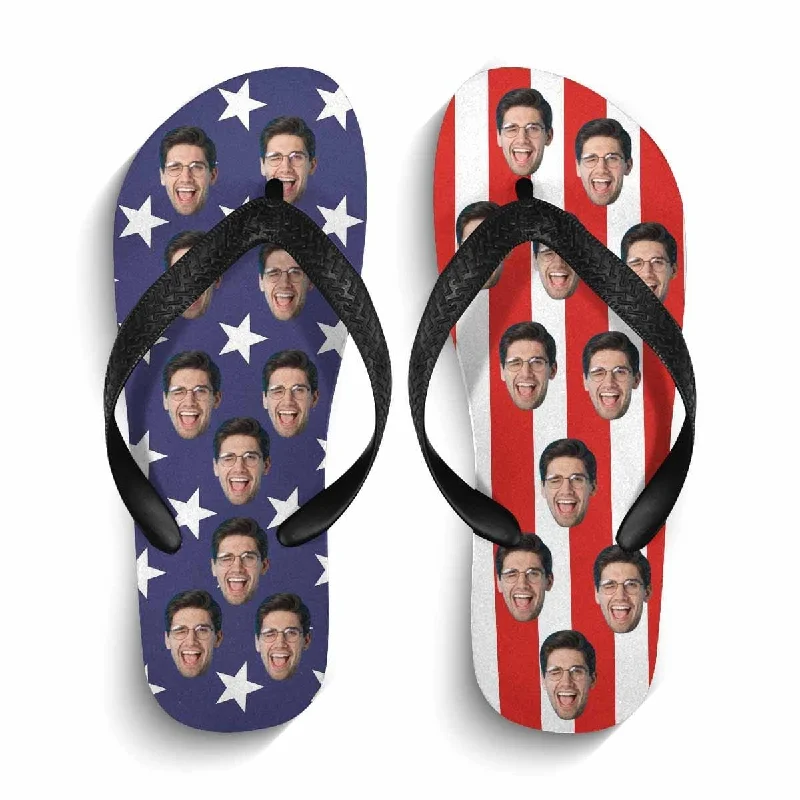 Custom Face American Flag Flip Flops For Both Man And Woman Funny Gift For Vacation,Wedding Ideas For Guests