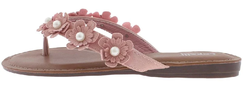 Ladies Blush Flowers with Pearl Trim Flip Flop