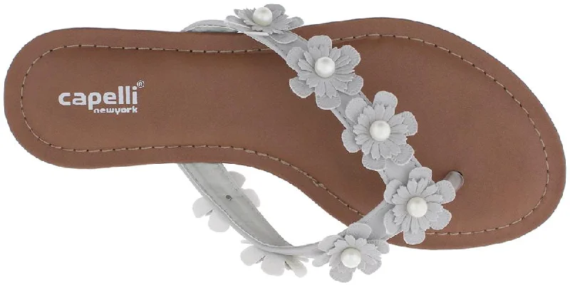 Ladies Light Grey Flowers with Pearl Trim Flip Flop