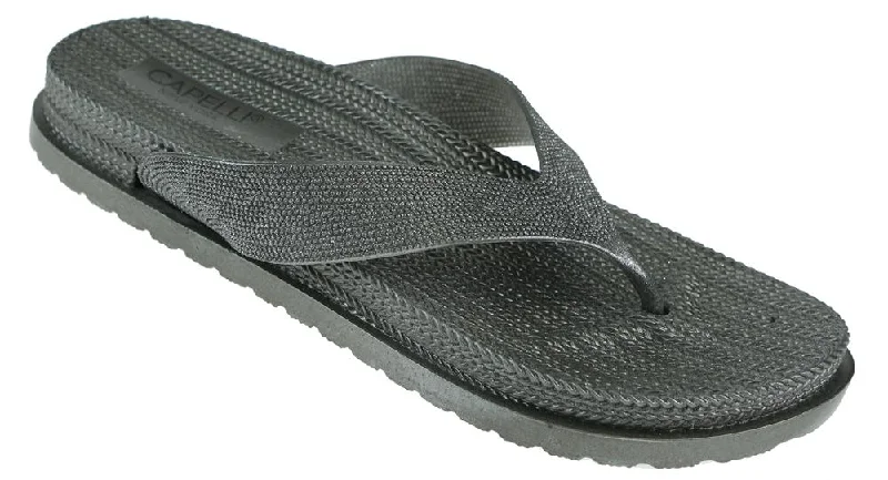 Ladies Pewter Grey Glitter Textured Flip Flop