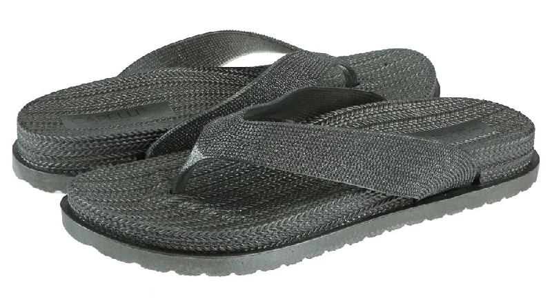 Ladies Pewter Grey Glitter Textured Flip Flop