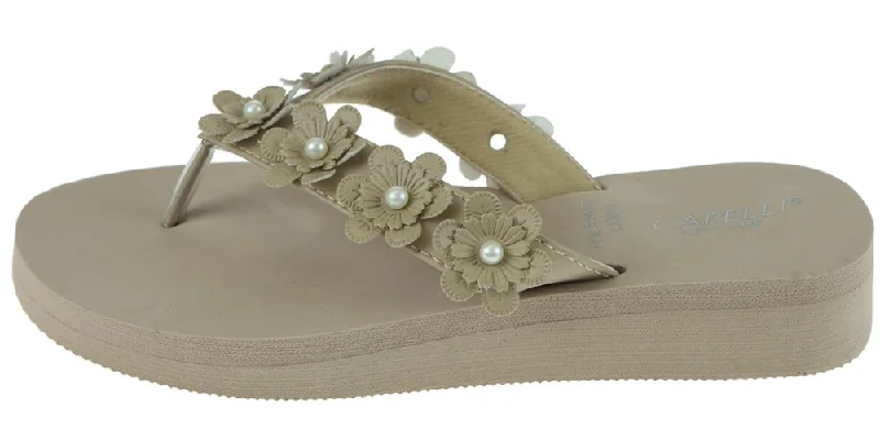 Ladies Taupe Faux Suede Floral Wedge Flip Flop