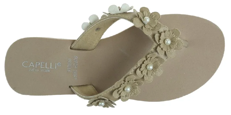 Ladies Taupe Faux Suede Floral Wedge Flip Flop