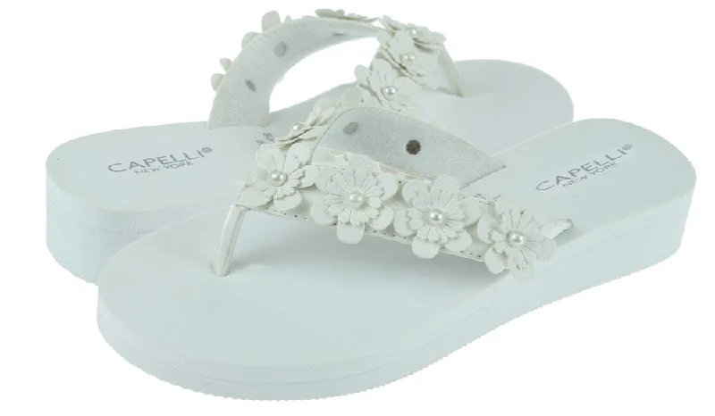 Ladies White Faux Suede Floral Wedge Flip Flop