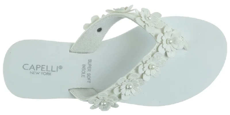 Ladies White Faux Suede Floral Wedge Flip Flop