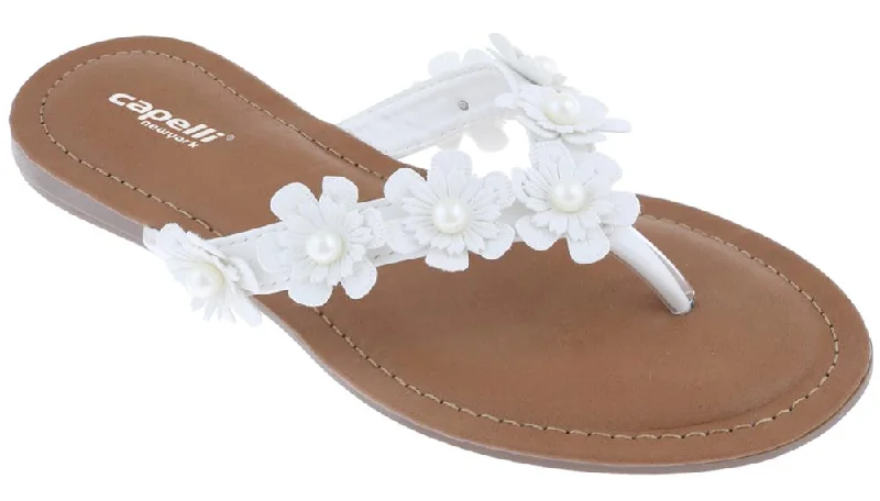 Ladies White Flowers with Pearl Trim Flip Flop