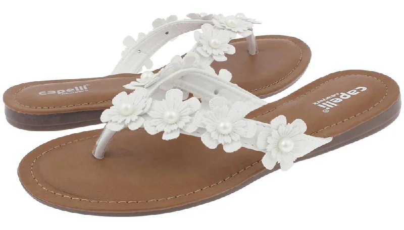 Ladies White Flowers with Pearl Trim Flip Flop