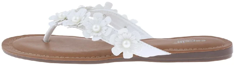 Ladies White Flowers with Pearl Trim Flip Flop