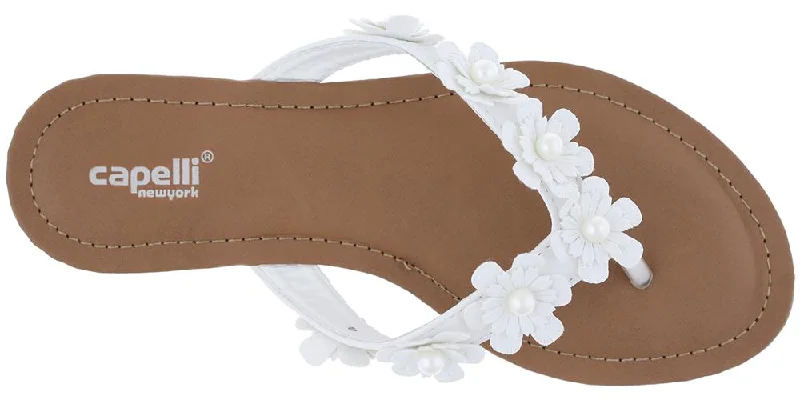 Ladies White Flowers with Pearl Trim Flip Flop