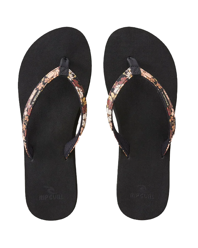 Freedom Bloom Flip Flops in Black & Brown