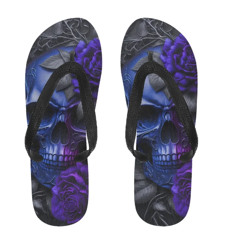 Womens Blue Skull Flip Flops