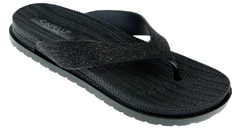 Ladies Black Glitter Textured Flip Flop