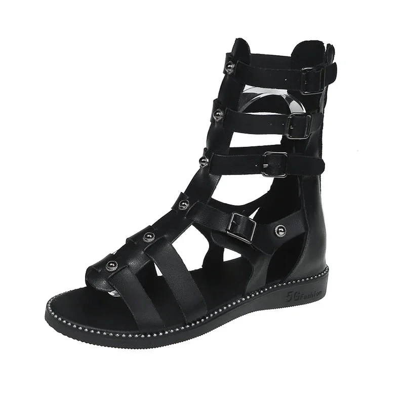 Women's Gothic Flats Black Gladiator Casual Sandals