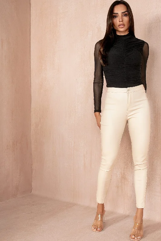 Cassie Cream Faux Leather Skinny Jeans