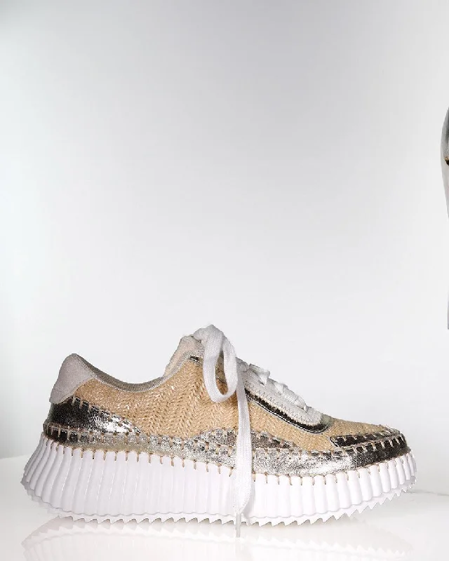 Minx Titch Woven Gold Metallic Combo Leather & Textile Casual Sneaker