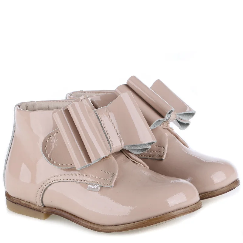 (1899-6) Emel Bow velcro First shoe - Patent beige