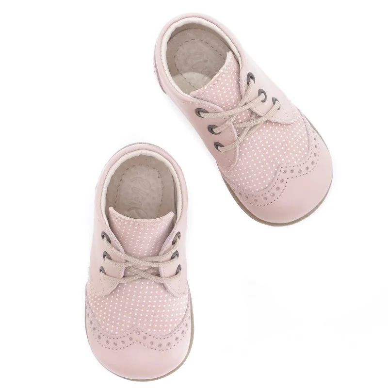 (1437B-6) Emel first shoes brogue pink polka dots