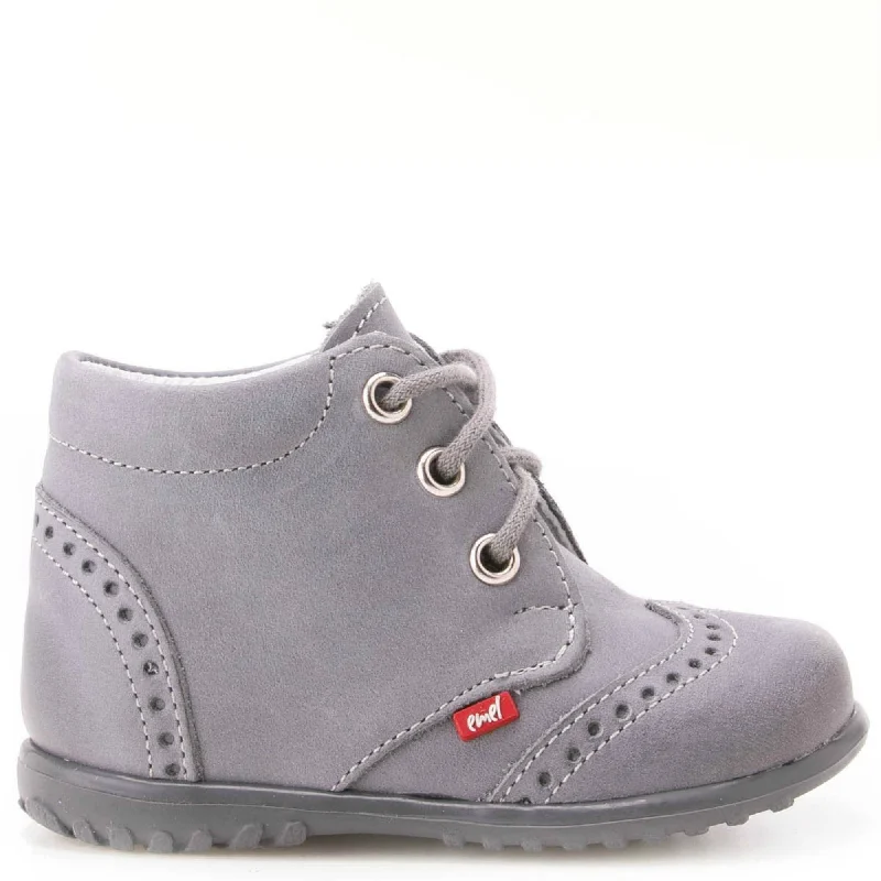 (1437-14) Emel first shoes - grey brogue lace-ups