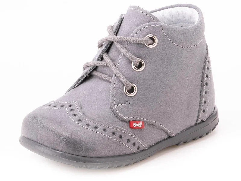 (1437-14) Emel first shoes - grey brogue lace-ups