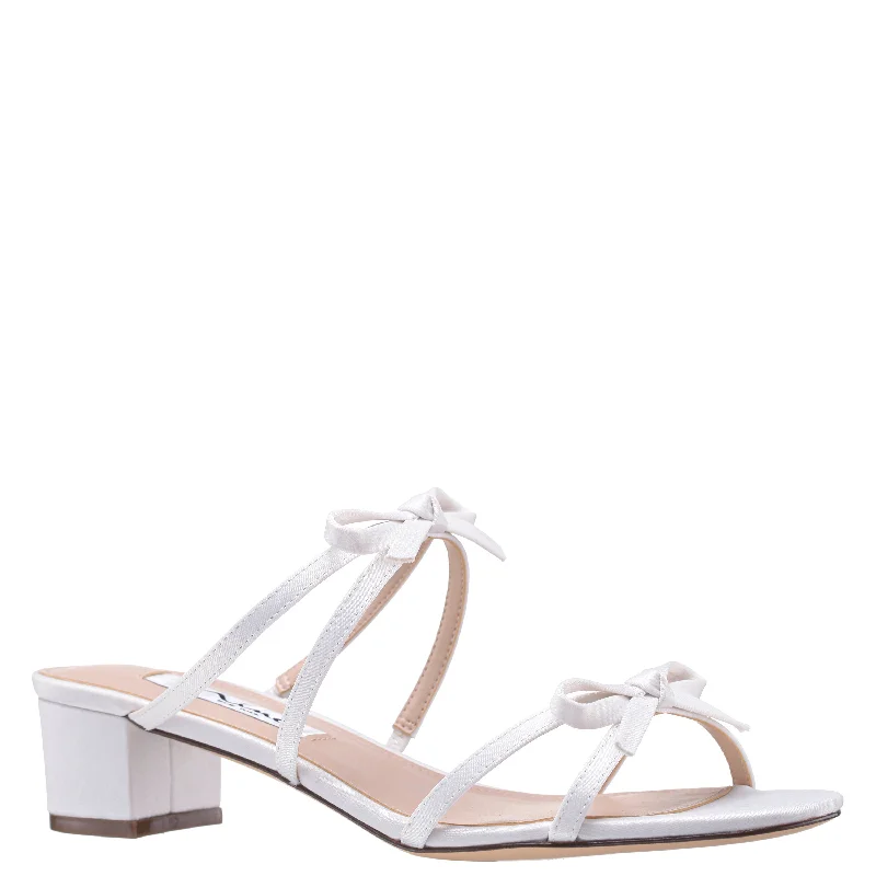 GABY-IVORY MID-HEEL SLIDE WITH BOWS ON A BLOCK HEEL