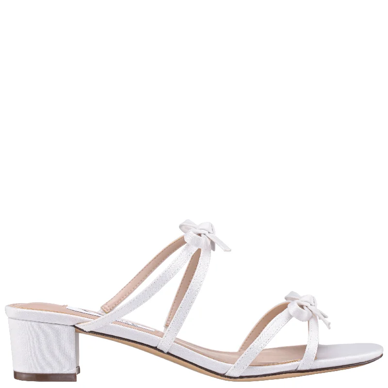 GABY-IVORY MID-HEEL SLIDE WITH BOWS ON A BLOCK HEEL