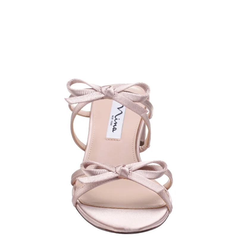 GABY-PEARL ROSE MID-HEEL SLIDE WITH BOWS ON A BLOCK HEEL