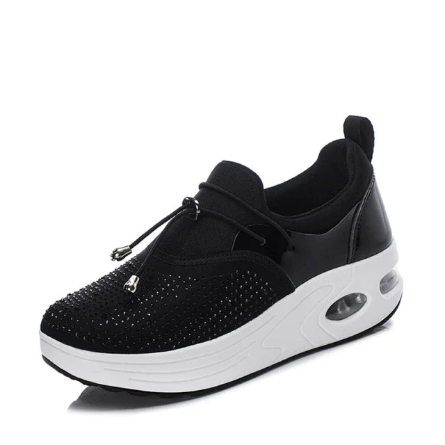 Kautin Women's Platform Comfortable Sneaker Black Shoes