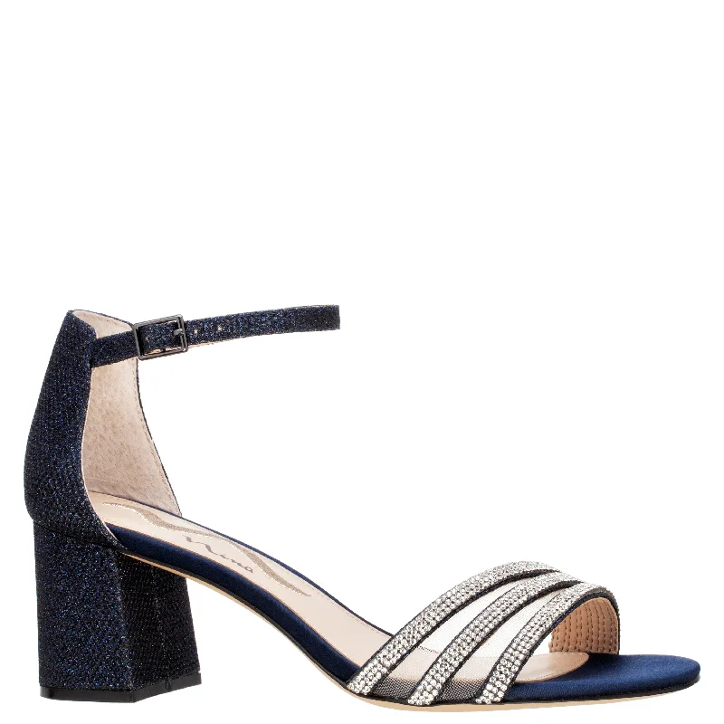 NAGIDA-Womens Navy Metallic Textured Block-Heel Sandal