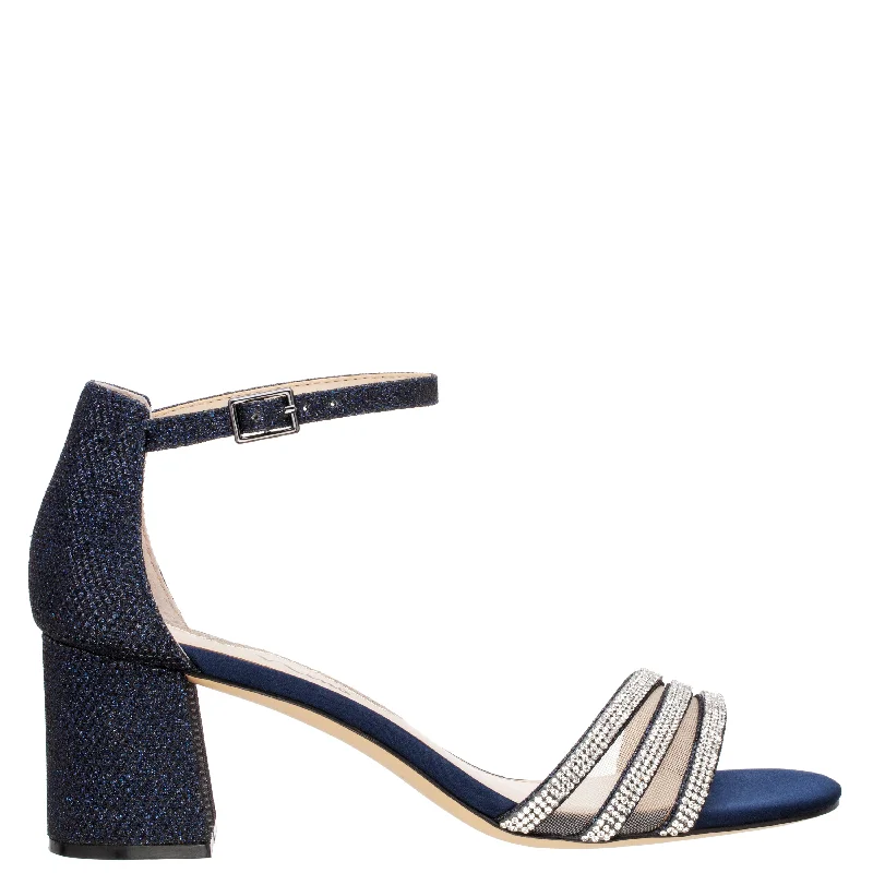 NAGIDA-Womens Navy Metallic Textured Block-Heel Sandal