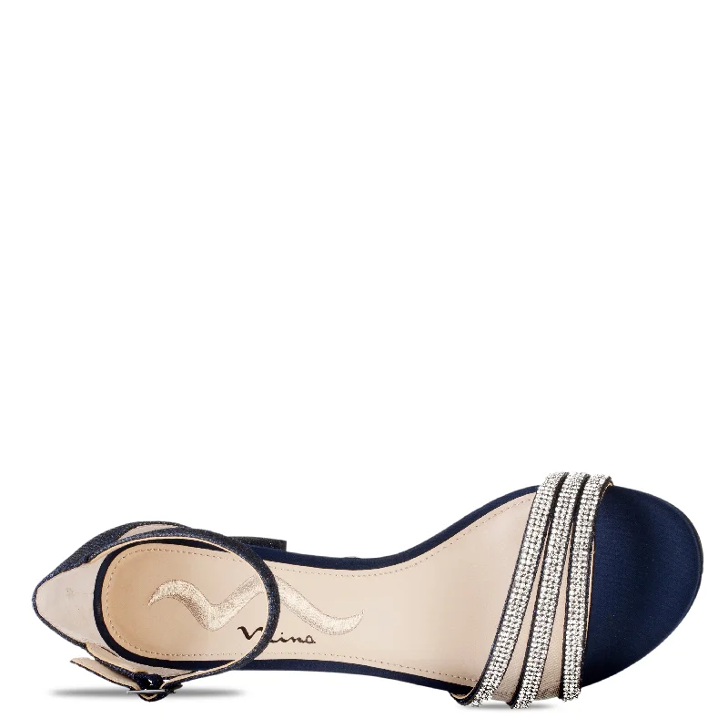 NAGIDA-Womens Navy Metallic Textured Block-Heel Sandal