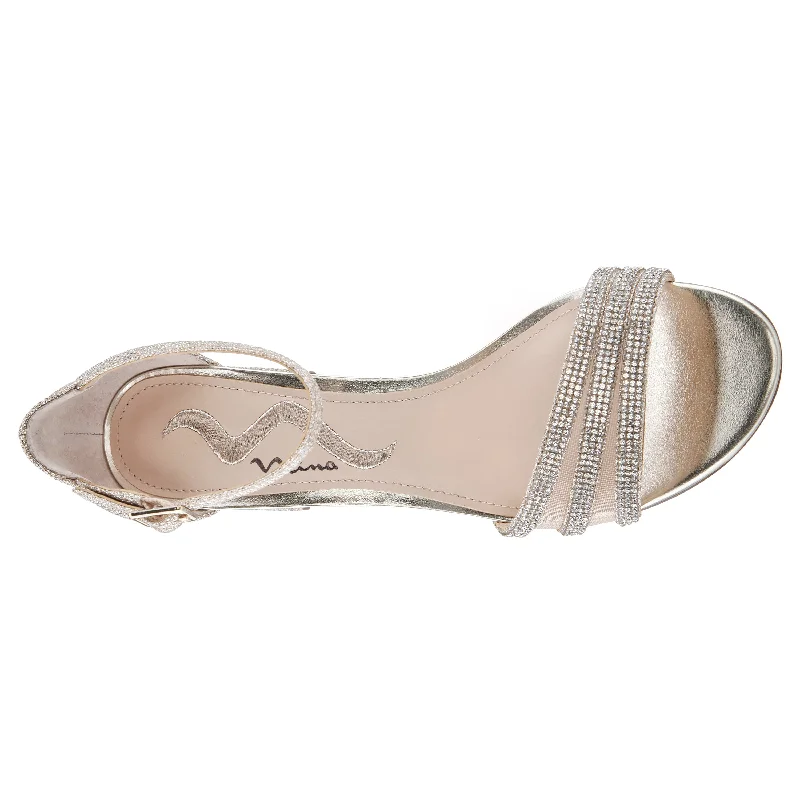 NAGIDA-Womens Soft Platino Metallic Textured Block-Heel Sandal