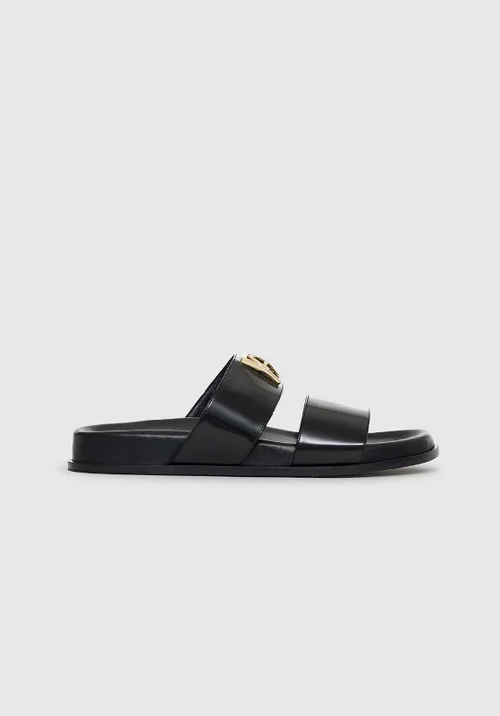 PARKER SLIDES MONOGRAM HIGH SHINE BLACK