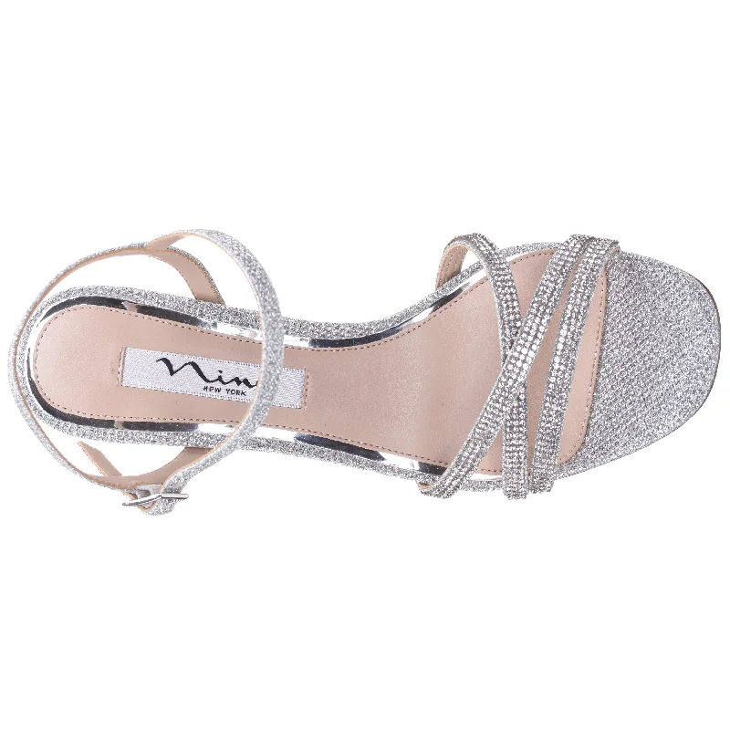 QUELLA-WOMEN'S SILVER TEXTURED METALLIC MID-HEEL BLOCK SANDAL