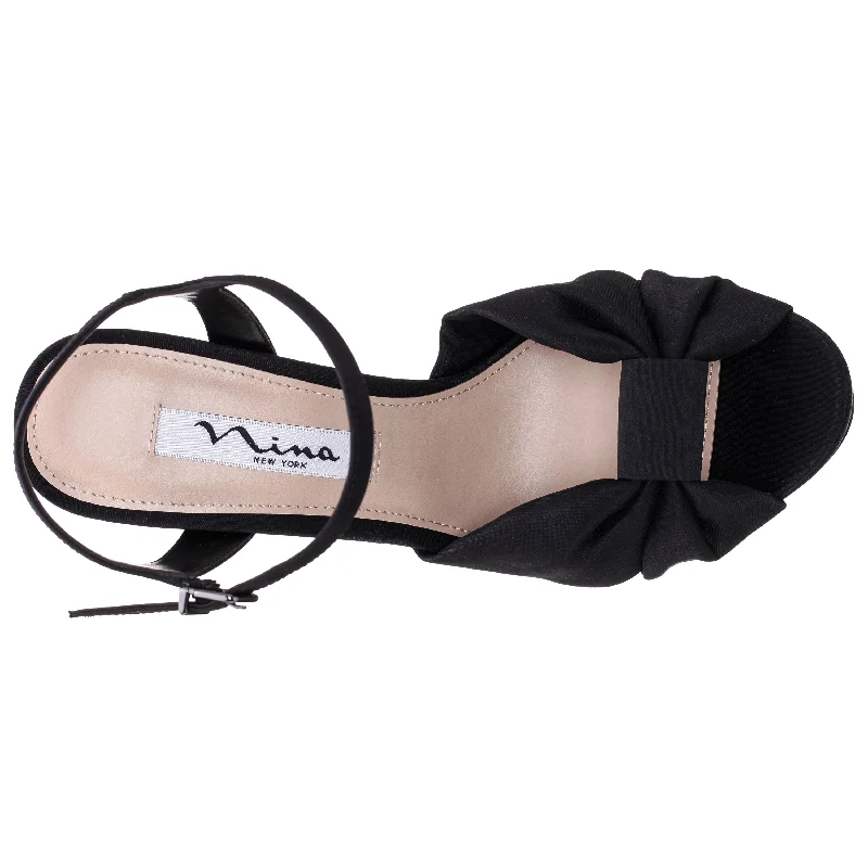 SKYLYNN-Womens Black Peau Stiletto Block-Heel Platform Sandal