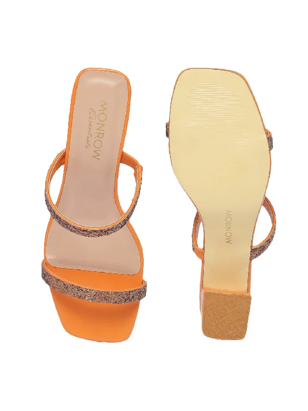 Soriya Orange Block Heels