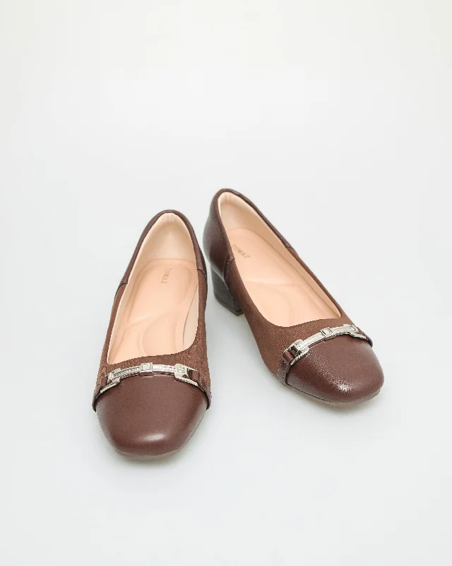 Tomaz NN330 Ladies Silver Buckle Heels (Coffee)