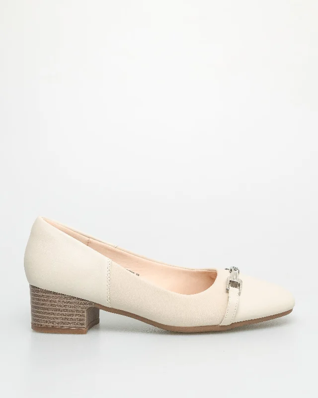 Tomaz NN330 Ladies Silver Buckle Heels (Cream)