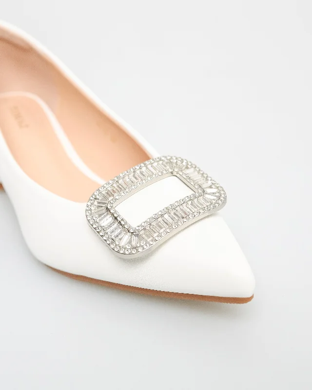 Tomaz YX172 Ladies Pointy Gemstone Heels (White)