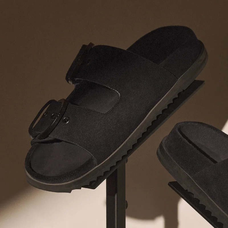 Women's Suede Buckle Slide - Black