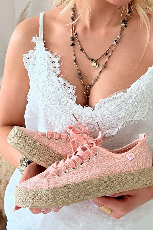 Ada linen espadrille sneakers, dusty pink