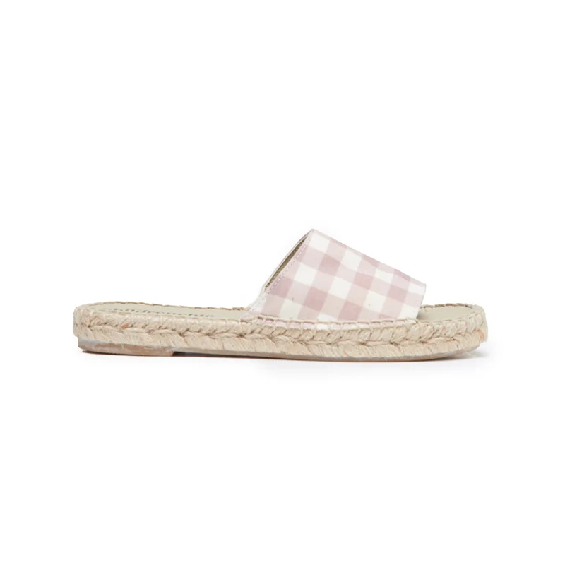 Canvas Espadrille Slip-on Sandal in Beige Gingham