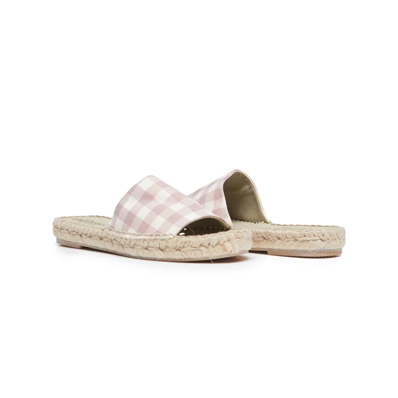 Canvas Espadrille Slip-on Sandal in Beige Gingham