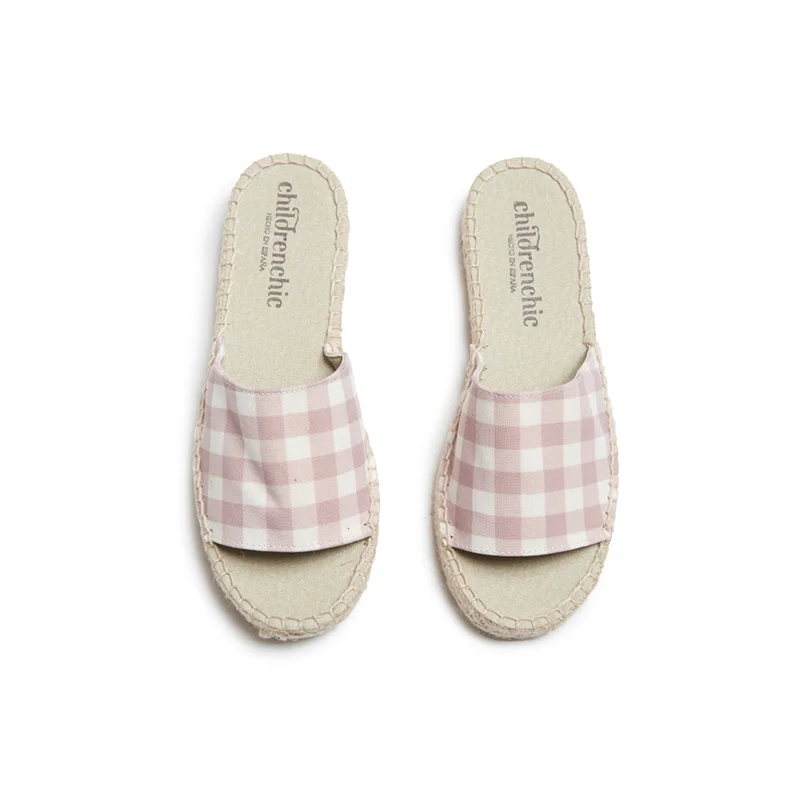 Canvas Espadrille Slip-on Sandal in Beige Gingham