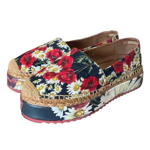 DOLCE & GABBANA Multicolor Floral Print Fabric Platform Espadrilles, Size 35