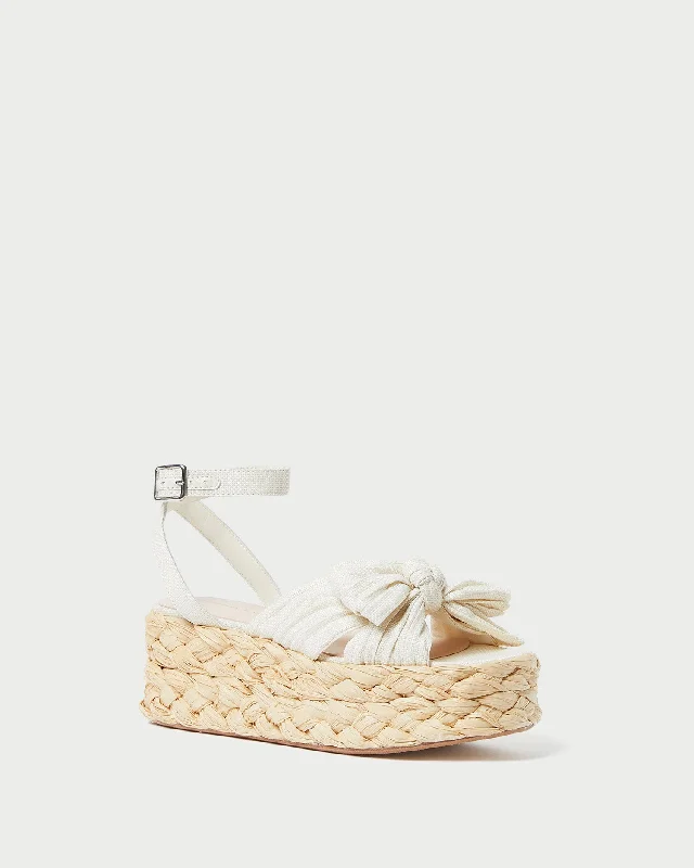 Gaby White Pleated Bow Espadrille